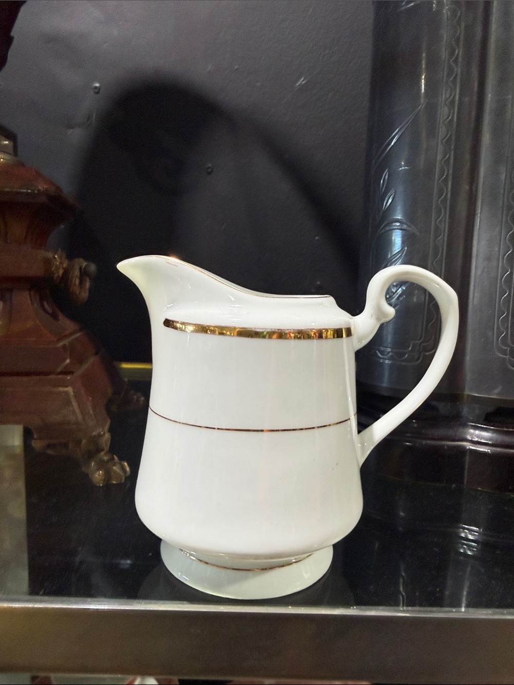 Classic White Porcelain Creamer with Gold Trim